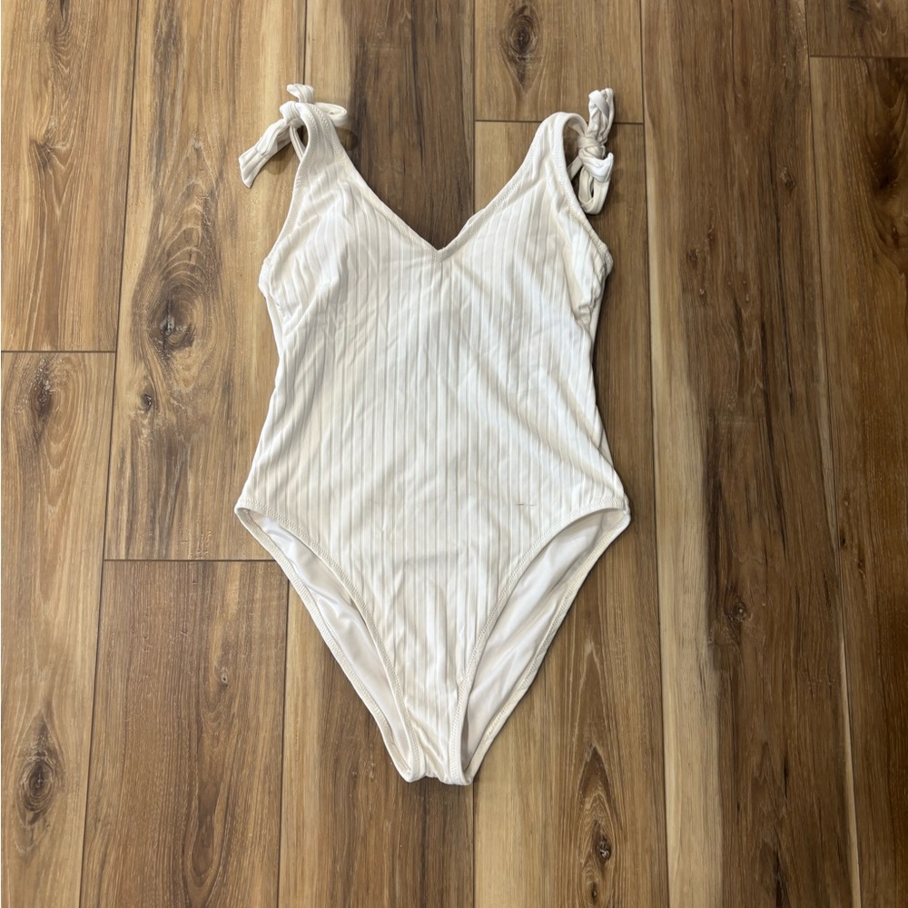 white one piece swim suit!! with tie straps